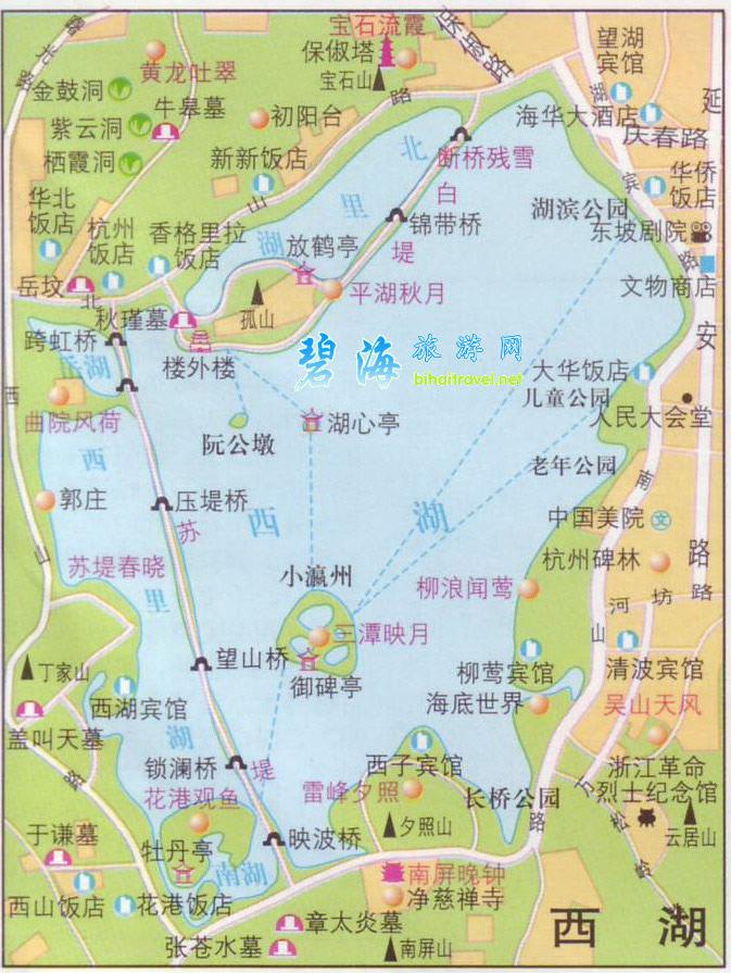 杭州西湖地图,杭州旅游地图,杭州旅游交通地图,